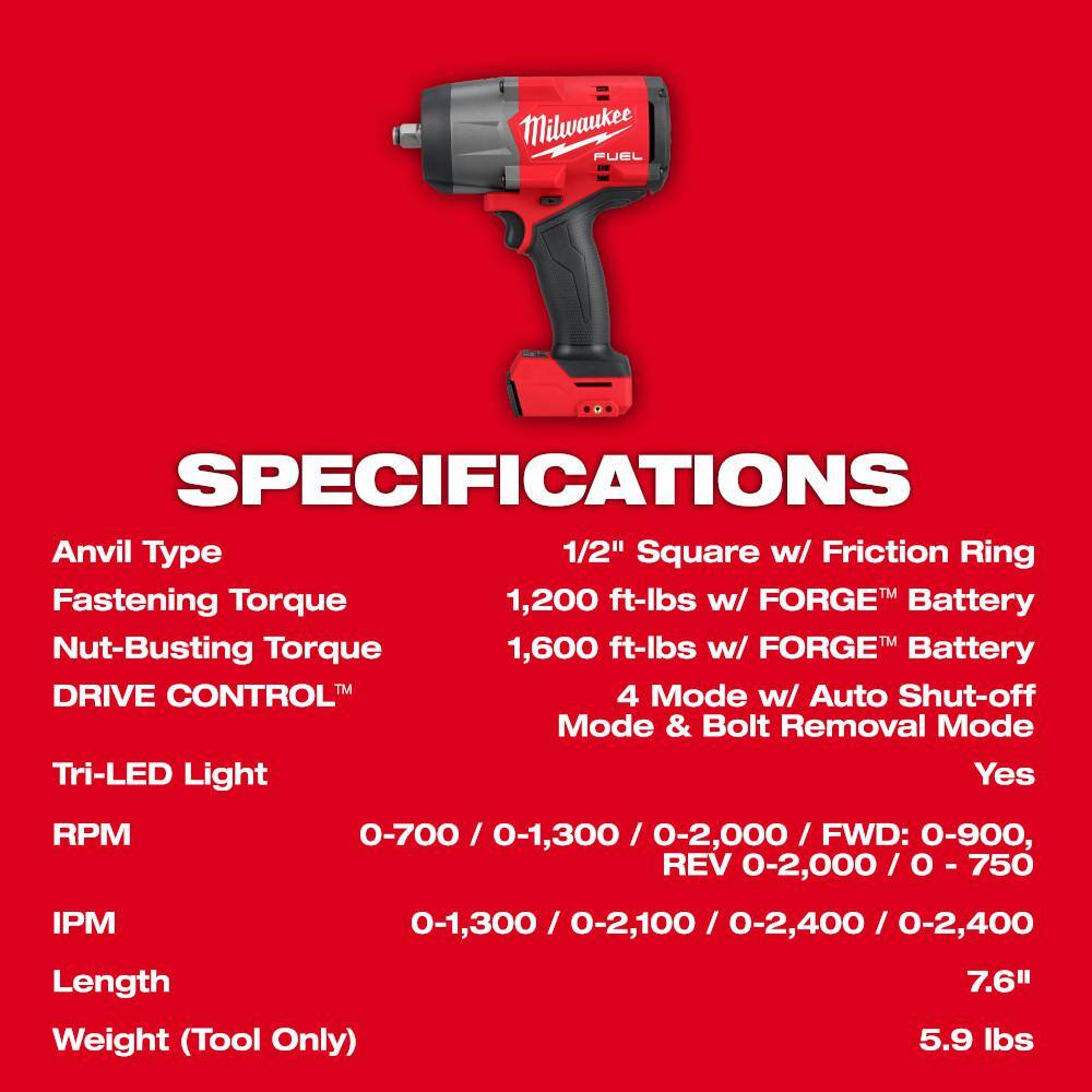 Milwaukee M18 FUEL 18V Brushless 1/2" Cordless Impact Wrench with 6.0Ah Battery