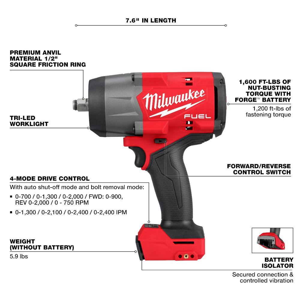 Milwaukee M18 FUEL 18V Brushless 1/2" Cordless Impact Wrench with 6.0Ah Battery