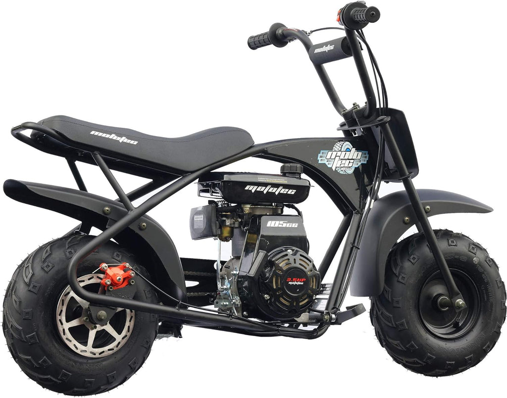 MotoTec 105CC 3.5HP Mini Bike, Black, Alloy Steel, 23mph Speed, Indoor Use, Distance Monitor, 185lbs Capacity