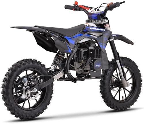 MotoTec Thunder 50cc 2-Stroke Kids Dirt Bike, Blue - Chromoly Frame, 25 mph, Disc Brakes, Ages 13+