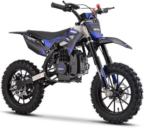 MotoTec Thunder 50cc 2-Stroke Kids Dirt Bike, Blue - Chromoly Frame, 25 mph, Disc Brakes, Ages 13+