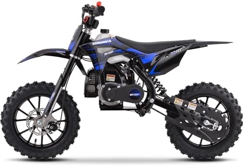 MotoTec Thunder 50cc 2-Stroke Kids Dirt Bike, Blue - Chromoly Frame, 25 mph, Disc Brakes, Ages 13+