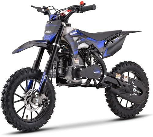 MotoTec Thunder 50cc 2-Stroke Kids Dirt Bike, Blue - Chromoly Frame, 25 mph, Disc Brakes, Ages 13+