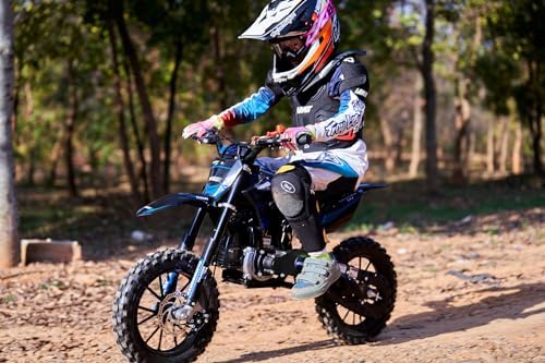 MotoTec Thunder 50cc 2-Stroke Kids Dirt Bike, Blue - Chromoly Frame, 25 mph, Disc Brakes, Ages 13+