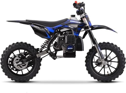 MotoTec Thunder 50cc 2-Stroke Kids Dirt Bike, Blue - Chromoly Frame, 25 mph, Disc Brakes, Ages 13+