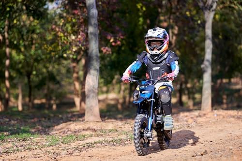MotoTec Thunder 50cc 2-Stroke Kids Dirt Bike, Blue - Chromoly Frame, 25 mph, Disc Brakes, Ages 13+