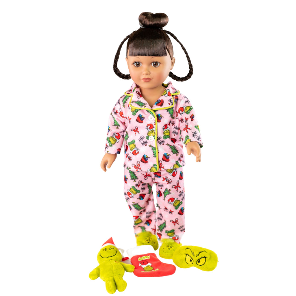 My Life As 18" Poseable Doll - Grinch Sleepover, Brunette Hair, Pajama Set, Brown Eyes