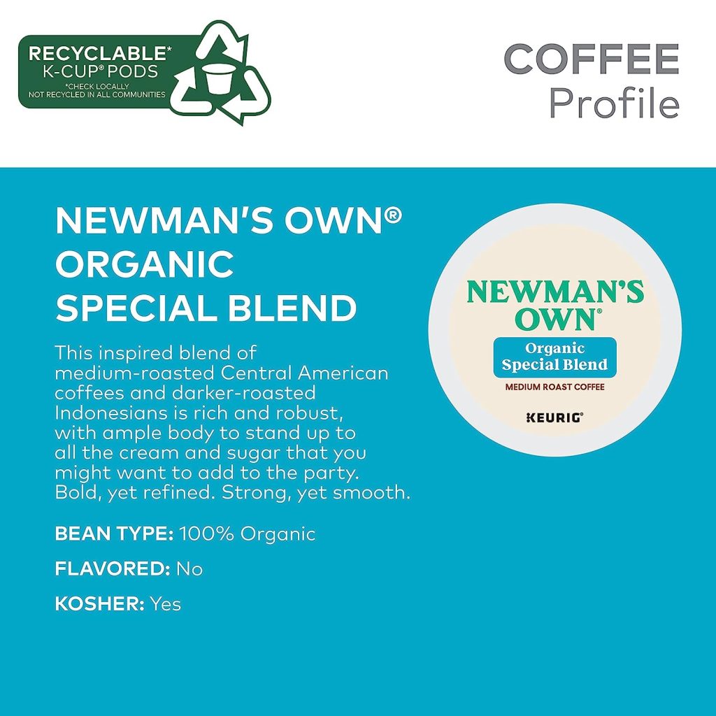 Newman's Own Organics Medium Roast Coffee K-Cup Pods, 96 Count, USDA Organic, Fair Trade, Kosher Certified