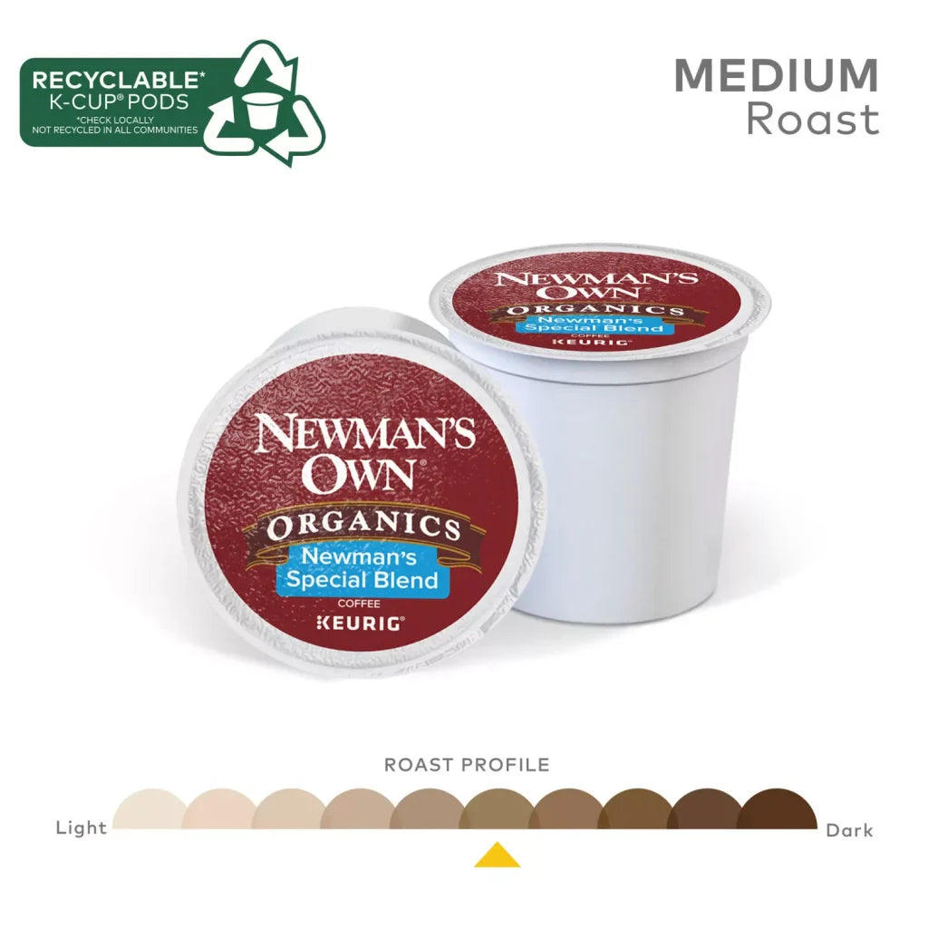 Newman's Own Organics Special Blend Coffee K-Cup Pods, 100ct, USDA Organic, Fair Trade, Medium-Dark Roast
