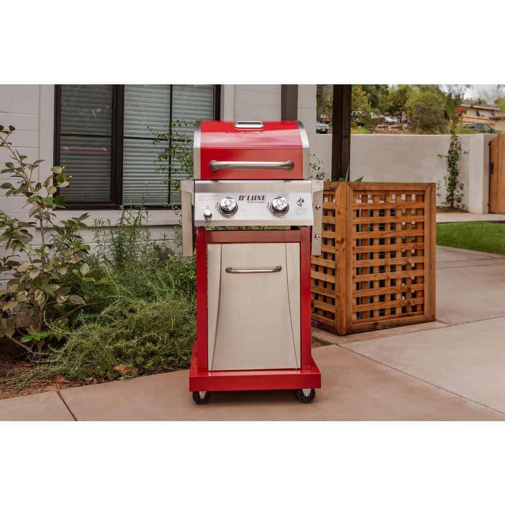 Nexgrill Deluxe 2-Burner Gas Grill Red - Stainless Steel, 28,000 BTUs, Compact, Convertible to Natural Gas