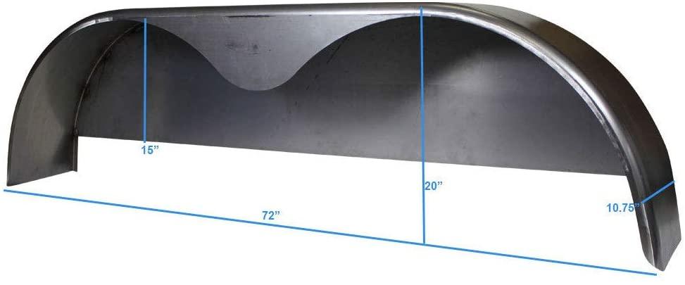 NO250063 Tandem Axle Steel Trailer Fender 72"x10.75" 2-Pack with Back Plate - 16 Gauge, Made in USA
