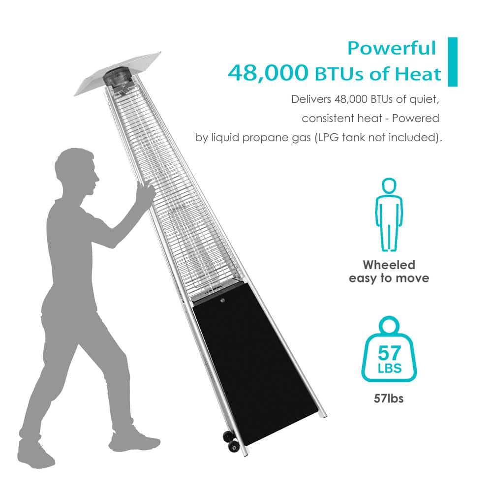Nuu Garden 48,000 BTU Black Heat-Focusing Propane Gas Patio Heater with Wheels