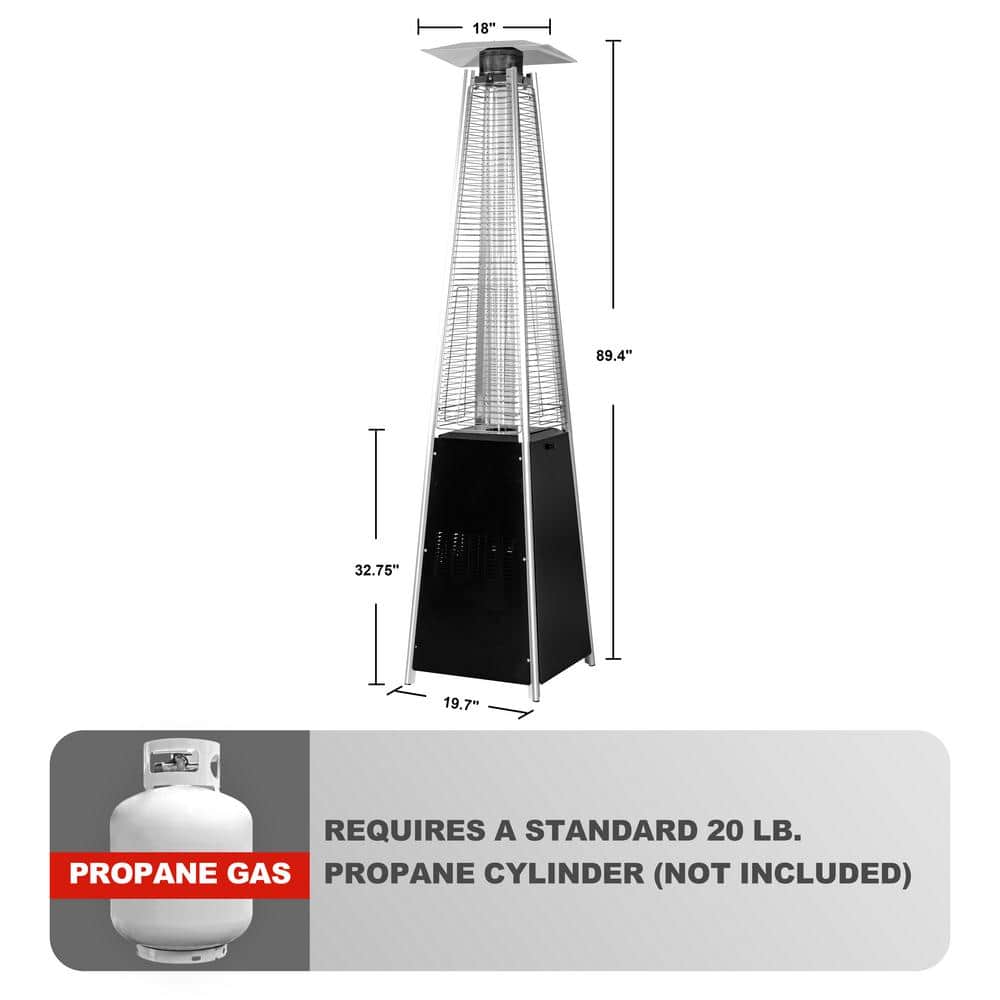 Nuu Garden 48,000 BTU Black Heat-Focusing Propane Gas Patio Heater with Wheels