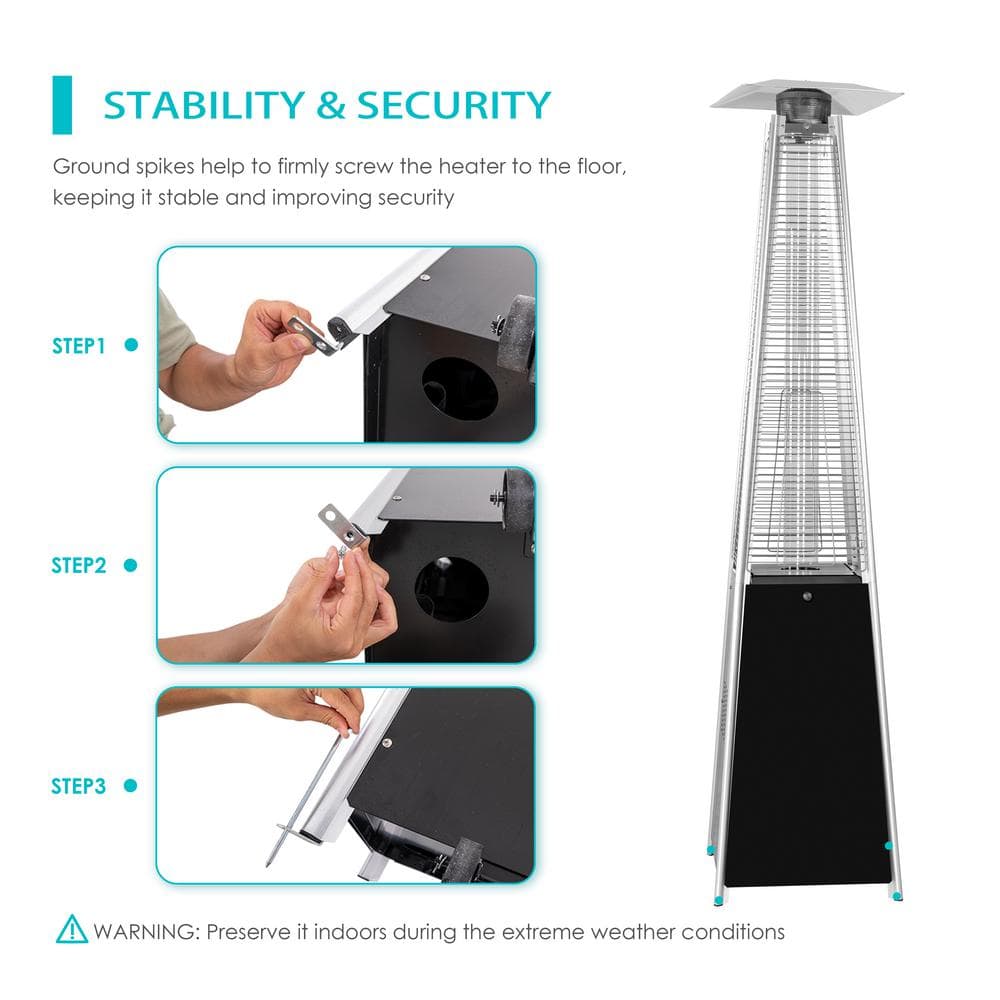 Nuu Garden 48,000 BTU Black Heat-Focusing Propane Gas Patio Heater with Wheels
