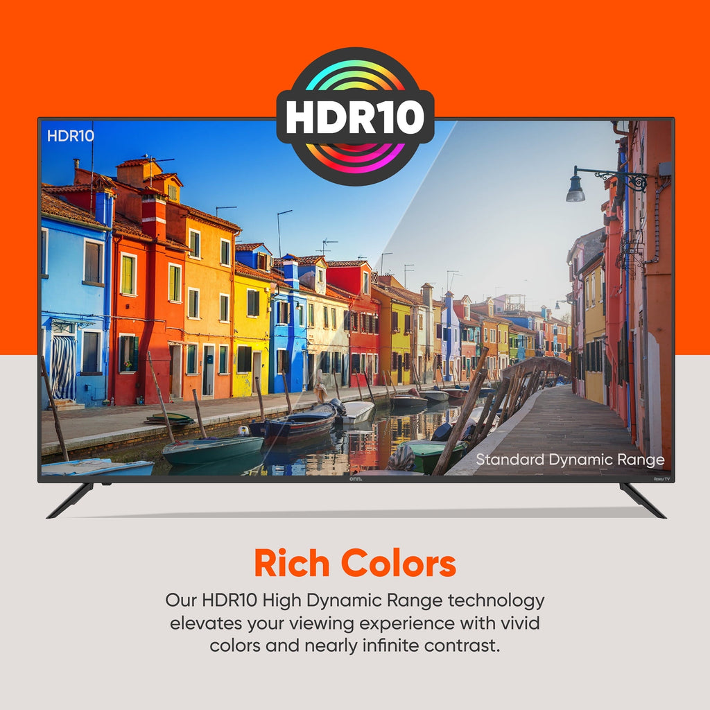 onn. 50" 4K UHD LED Roku Smart TV, HDR, Voice Control, 60Hz, VESA Compatible, 3 HDMI Ports