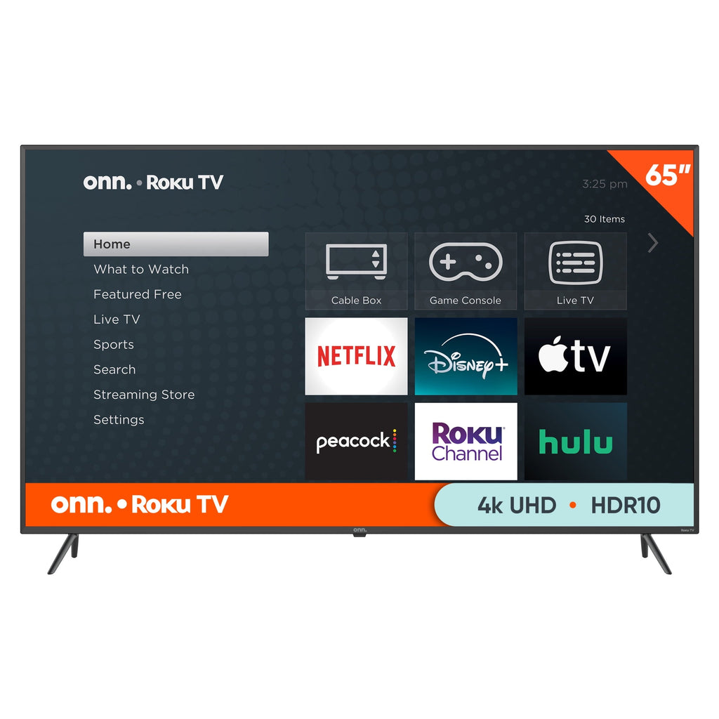onn. 65" 4K UHD LED Roku Smart TV HDR, 60Hz, VESA Mount, 3 HDMI, Smart Home Compatible
