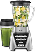 Oster Pro 1200 Blender with Glass Jar & 24oz Smoothie Cup, Brushed Nickel, 7 Speeds, Dual Direction Blades, 1200W Power