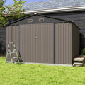 Patiowell 10x10 ft Metal Outdoor Storage Shed, Sloping Roof, Lockable Doors, Coffee Brown