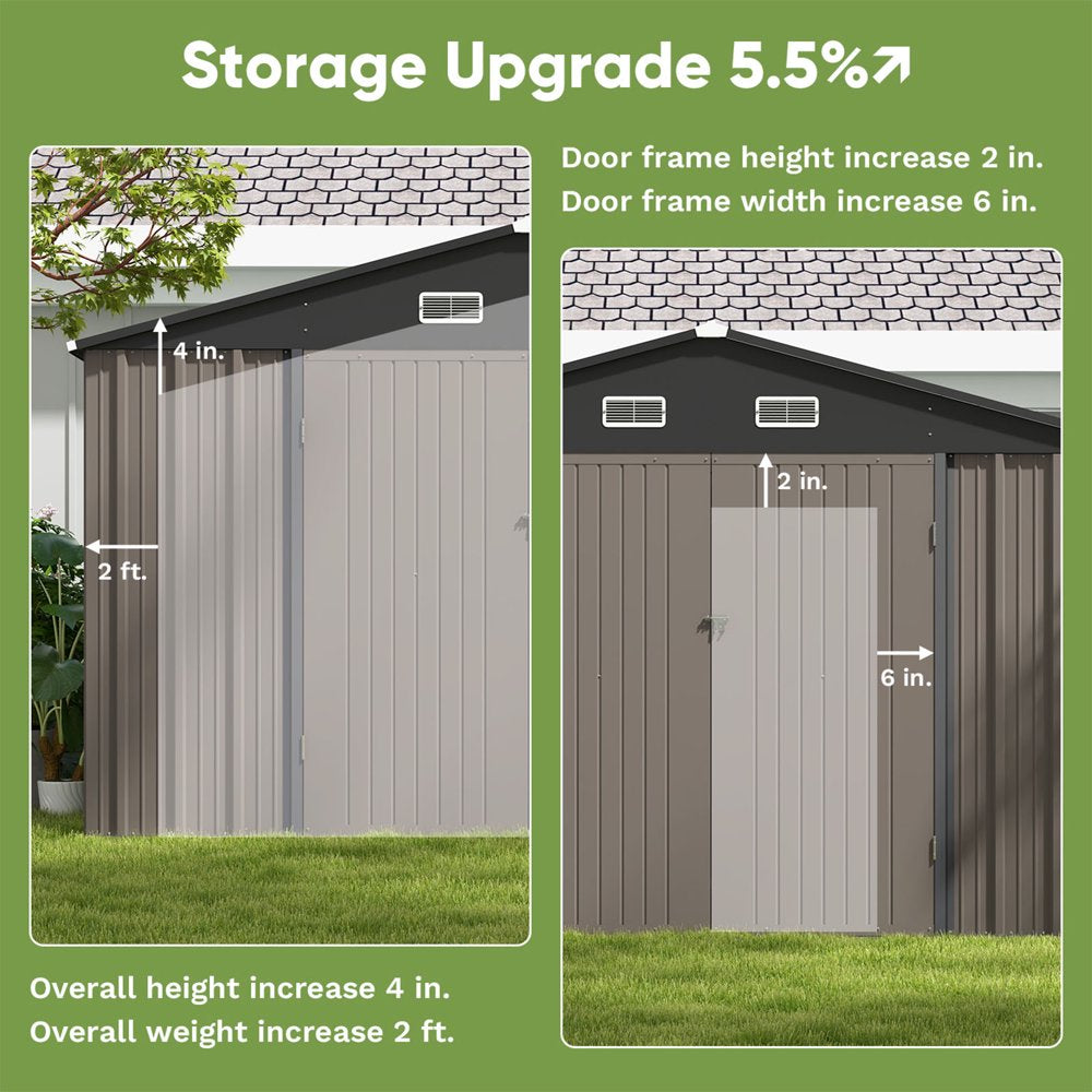 Patiowell 10x10 ft Metal Outdoor Storage Shed, Sloping Roof, Lockable Doors, Coffee Brown