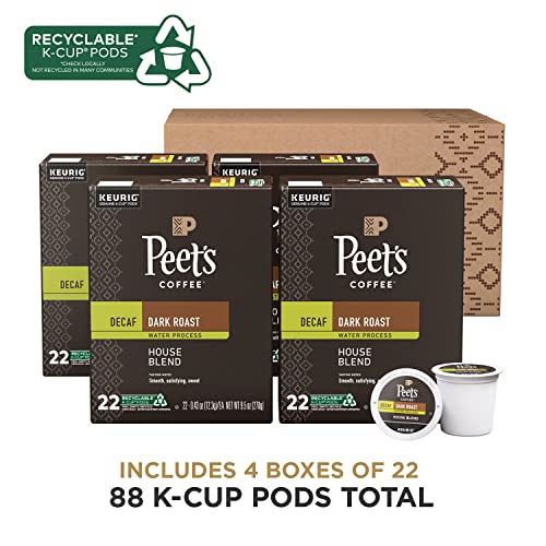 Peet's Coffee Decaf House Blend Dark Roast K-Cup Pods, 88 Count, Compatible with Keurig Brewers, 100% Arabica