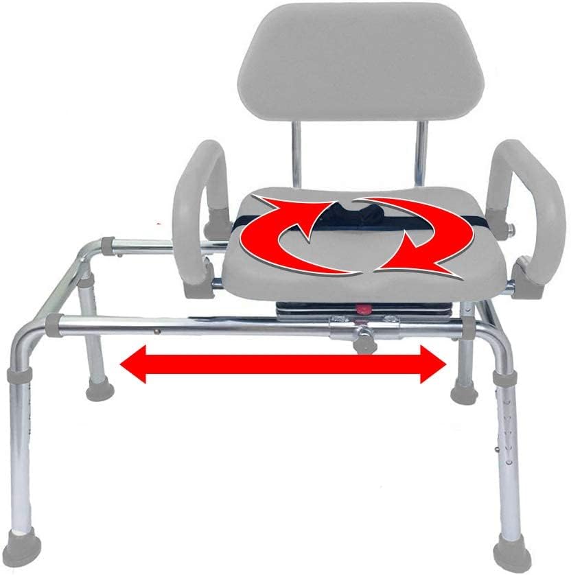 Platinum Health Carousel Sliding Shower Chair Transfer Bench, Swivel Seat, Padded, Adjustable, Blue, Aluminum, 300 lb Capacity