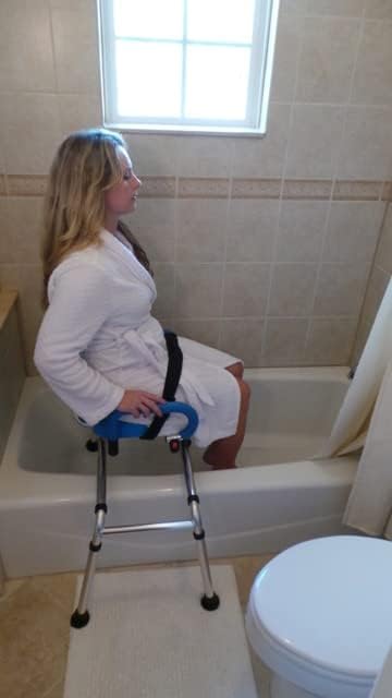 Platinum Health Carousel Sliding Shower Chair Transfer Bench, Swivel Seat, Padded, Adjustable, Blue, Aluminum, 300 lb Capacity