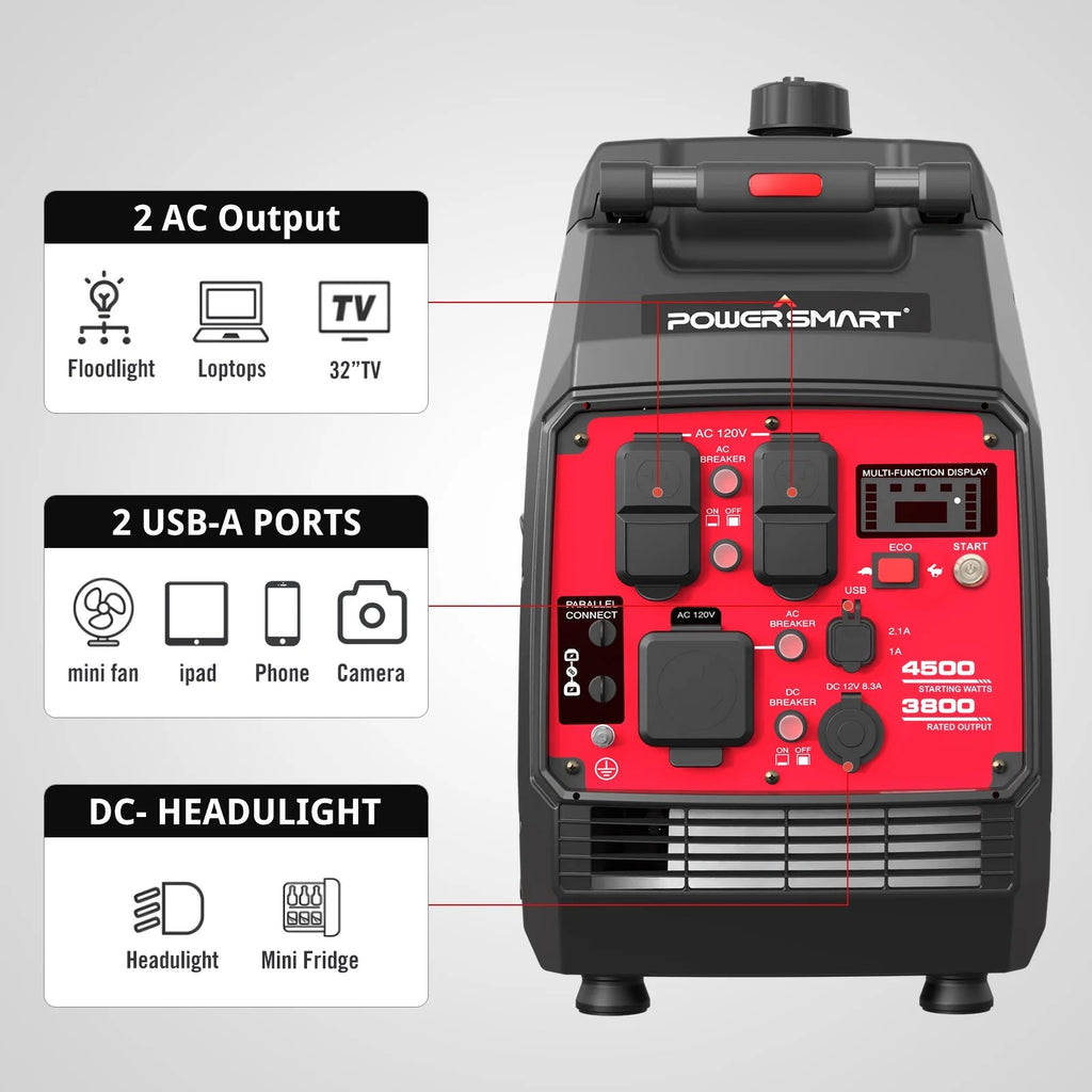 PowerSmart 4500W Gas Inverter Generator, Electric Start, Super Quiet, Portable, for Outdoor Use