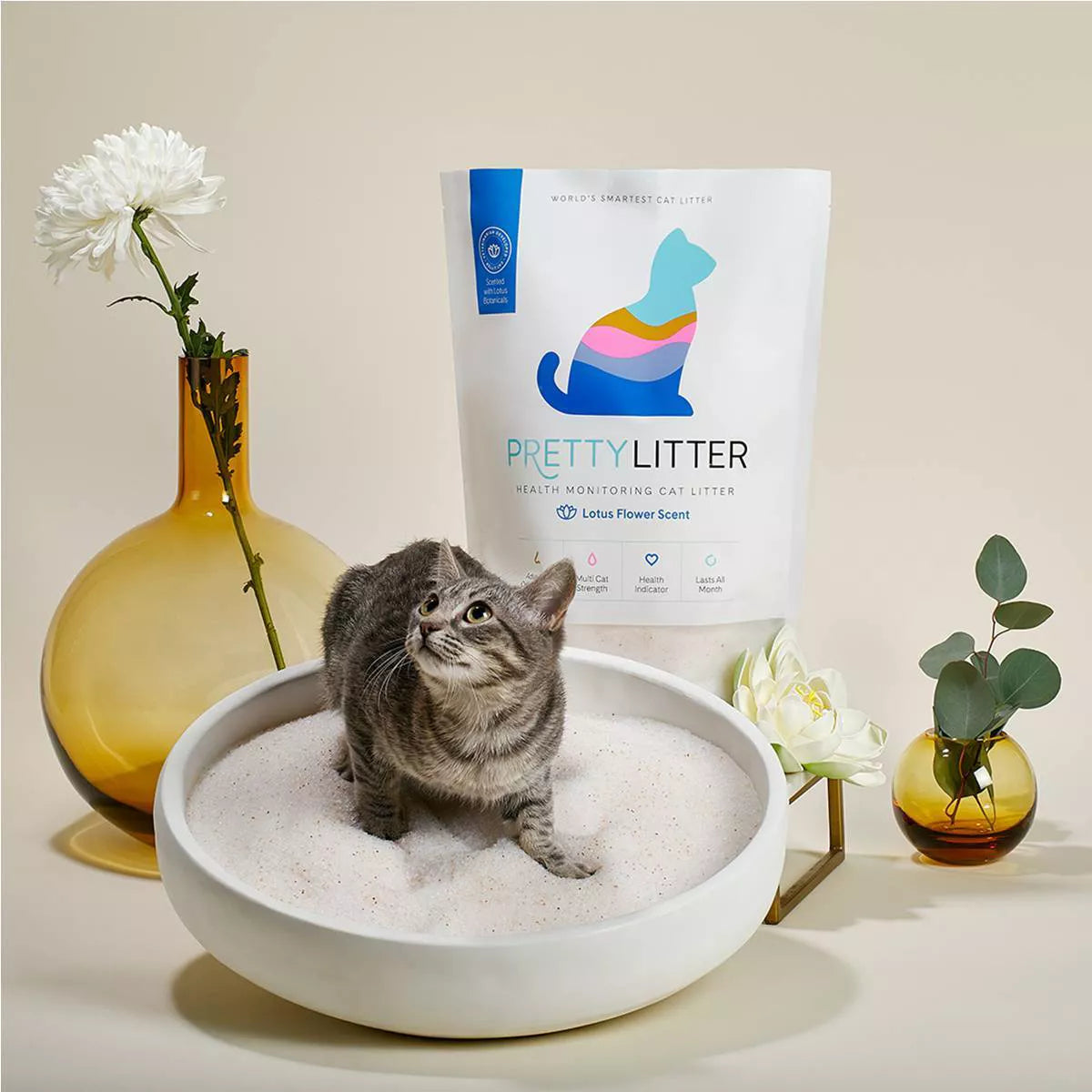 PrettyLitter Lotus Flower Scented Cat Litter, 8lbs - Advanced Odor Control, Ultra Lightweight, 99% Dust-Free
