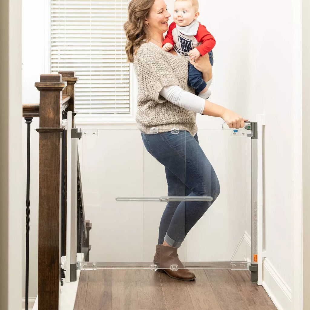 Qdos Crystal Clear Acrylic Baby Safety Gate, Hardware Mount for Doorways & Stairs, 30.7" Height, Fits 29.5"-39.8" Openings