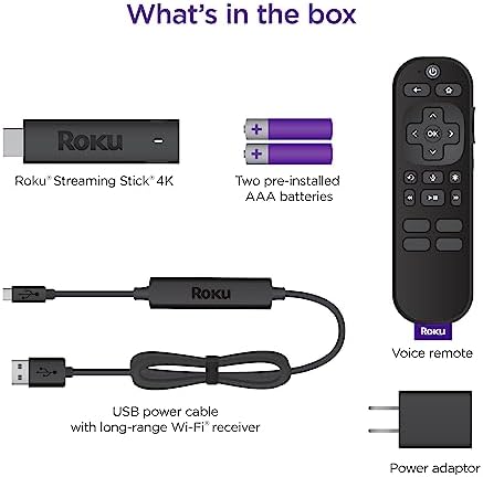 Roku Streaming Stick 4K - Portable 4K/HDR/Dolby Vision Streaming Device with Voice Remote & Long-Range Wi-Fi