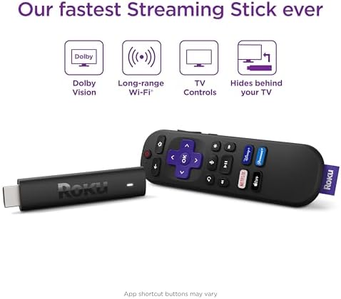 Roku Streaming Stick 4K - Portable 4K/HDR/Dolby Vision Streaming Device with Voice Remote & Long-Range Wi-Fi