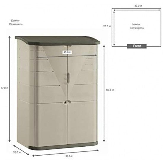 Rubbermaid Outdoor Resin Storage Shed, Weather Resistant, Olive/Sandstone, 52 Cu Ft, Vertical Design