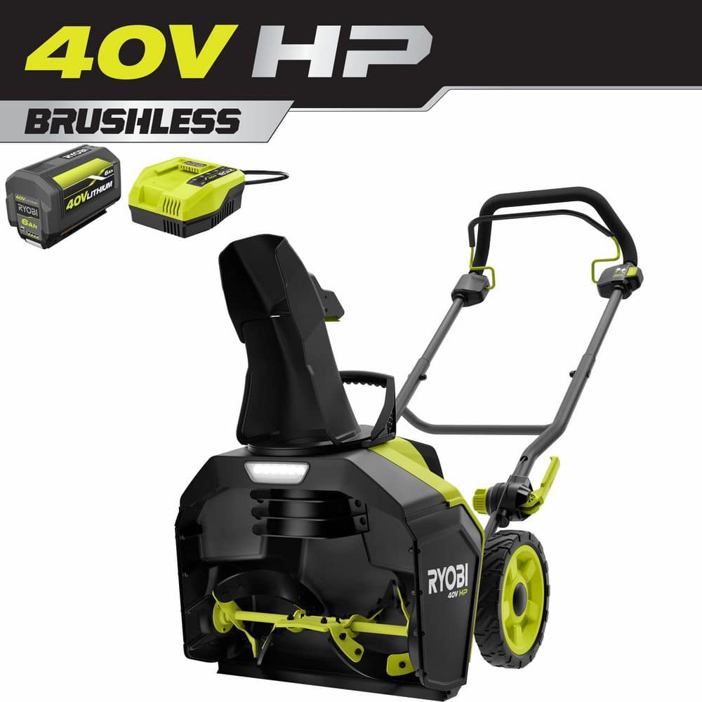 RYOBI 40V HP Brushless 18" Cordless Electric Snow Blower with 6.0 Ah Battery & Charger