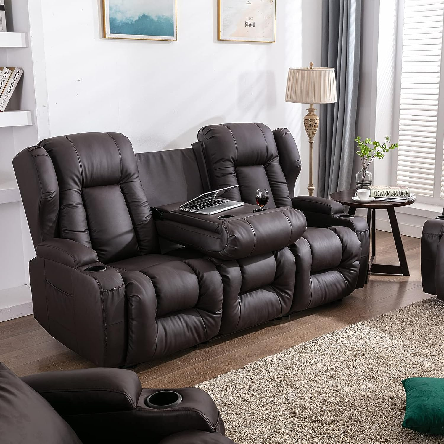 SAMERY Loveseat Recliner Sofa Set with Console, PU Leather, Split-back, 2+3 Seater, Durable Frame