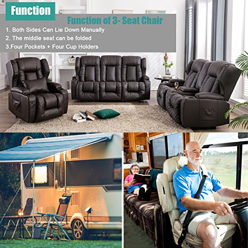 SAMERY Loveseat Recliner Sofa Set with Console, PU Leather, Split-back, 2+3 Seater, Durable Frame