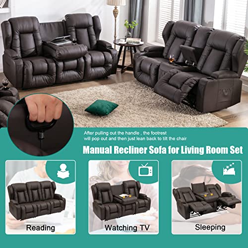 SAMERY Loveseat Recliner Sofa Set with Console, PU Leather, Split-back, 2+3 Seater, Durable Frame