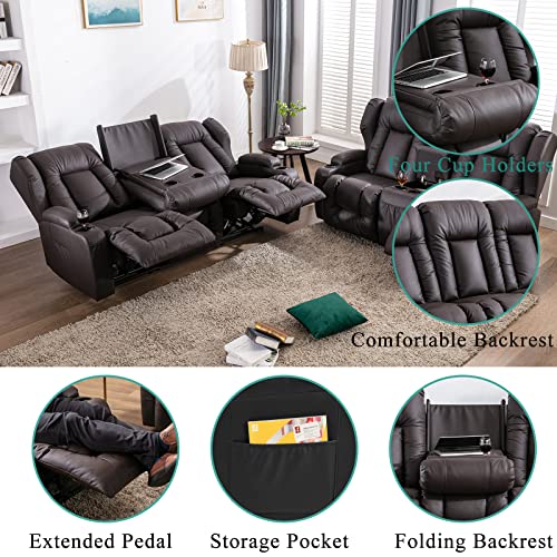 SAMERY Loveseat Recliner Sofa Set with Console, PU Leather, Split-back, 2+3 Seater, Durable Frame