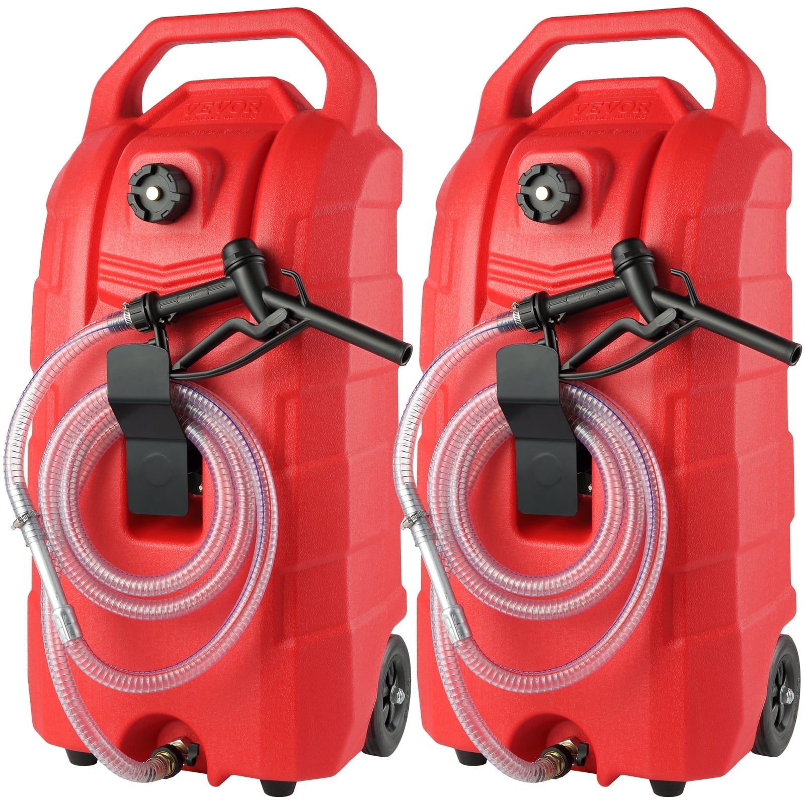 SKYSHALO 16 Gallon Portable Fuel Caddy with Manual Pump and 6-Inch Wheels for Gasoline and Diesel