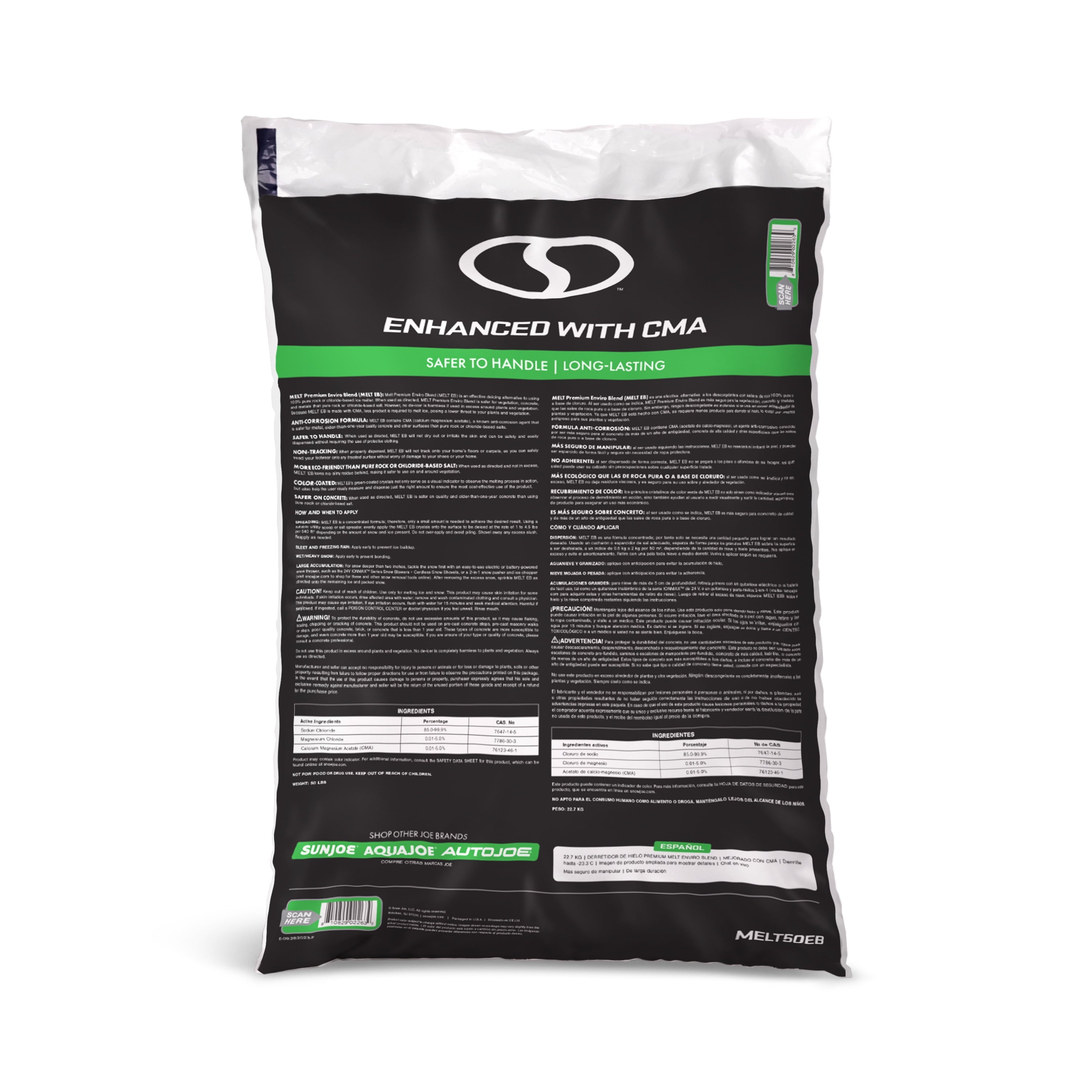 Snow Joe Melt Premium Enviro Blend Ice Melter, 50 lb Bag, Anti-Corrosion, Non-Tracking, Safe for Vegetation & Concrete