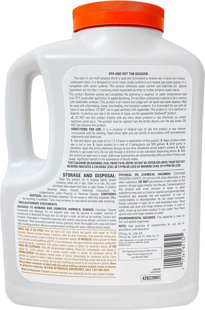 SpaGuard Enhanced Spa Shock 6lbs - Multi-Purpose Spa Treatment for Clear, Odor-Free Water