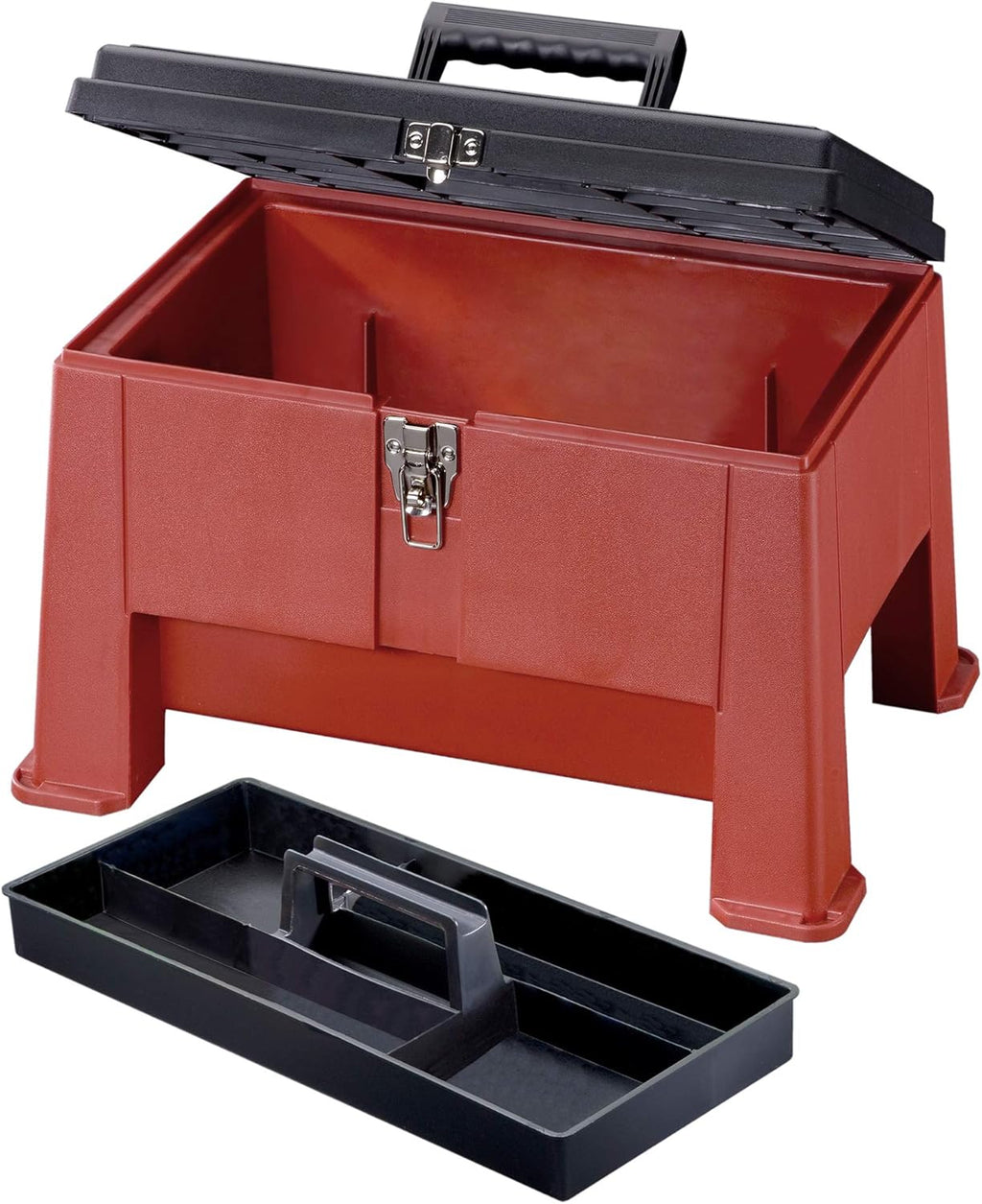 Step N Store 20" Heavy Duty Step Stool with Tool Box, 325 lbs Capacity, Nickel-Plated Latch, Lockable Hinge Pins