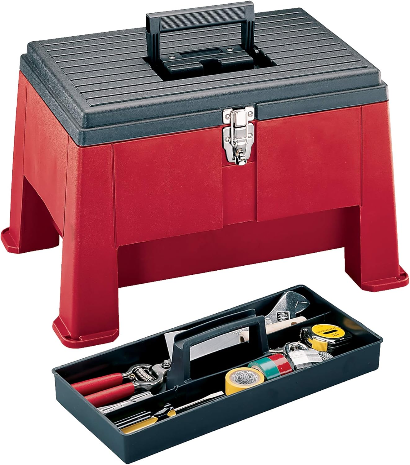 Step N Store 20" Heavy Duty Step Stool with Tool Box, 325 lbs Capacity, Nickel-Plated Latch, Lockable Hinge Pins