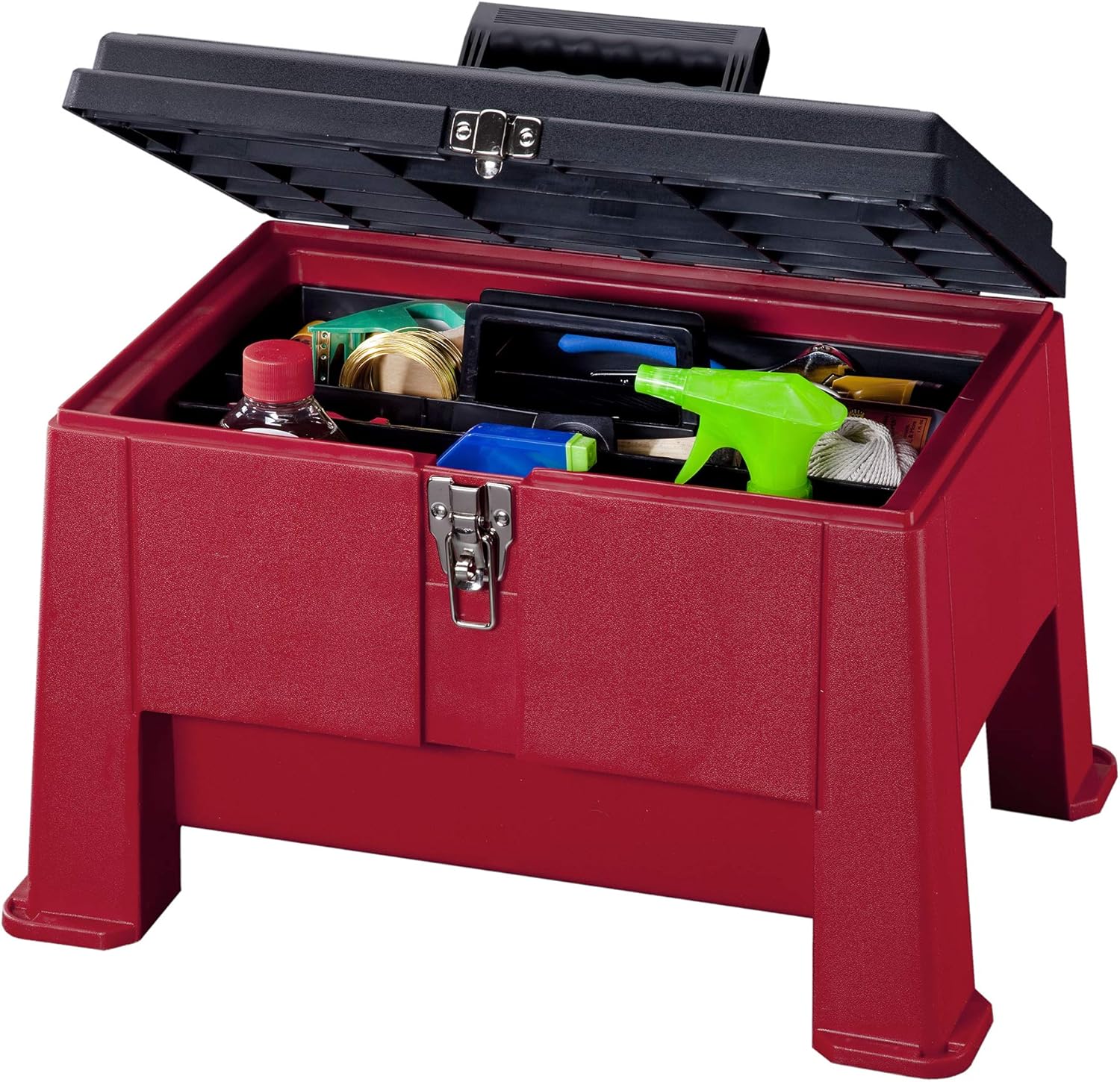 Step N Store 20" Heavy Duty Step Stool with Tool Box, 325 lbs Capacity, Nickel-Plated Latch, Lockable Hinge Pins