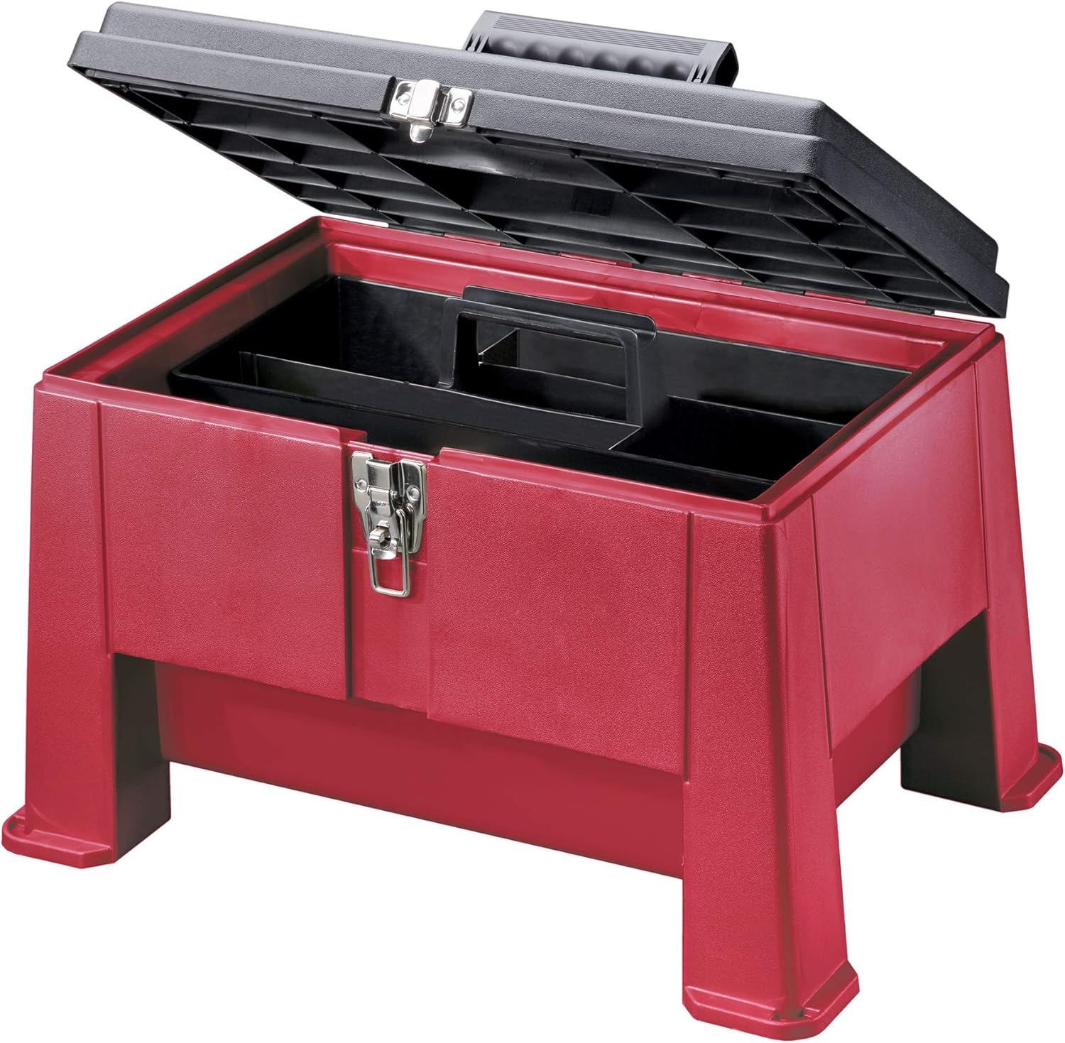 Step N Store 20" Heavy Duty Step Stool with Tool Box, 325 lbs Capacity, Nickel-Plated Latch, Lockable Hinge Pins