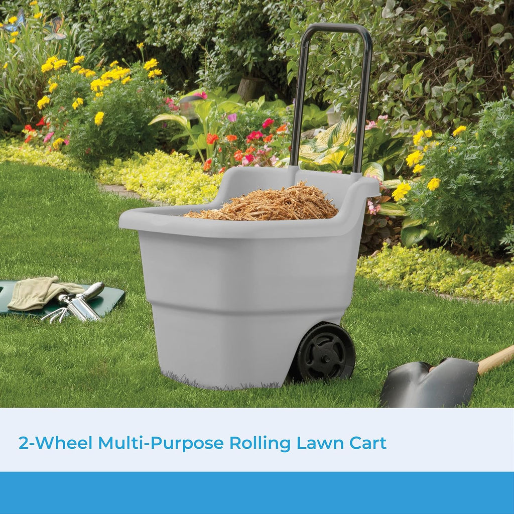 Suncast Resin 15.5 Gallon Multi-Purpose Cart with Wheels, Brown Taupe, Durable Utility Cart