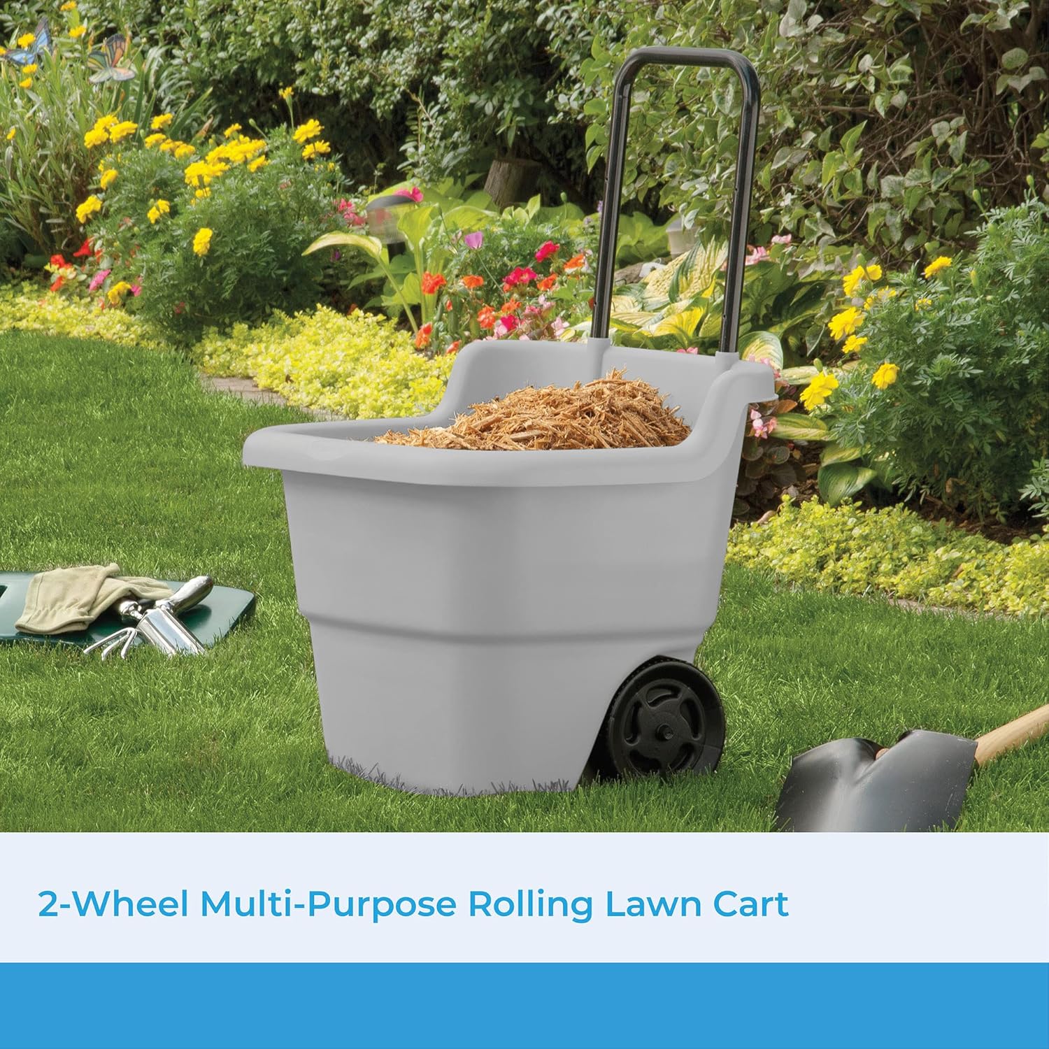 Suncast Resin 15.5 Gallon Multi-Purpose Cart with Wheels, Brown Taupe, Durable Utility Cart