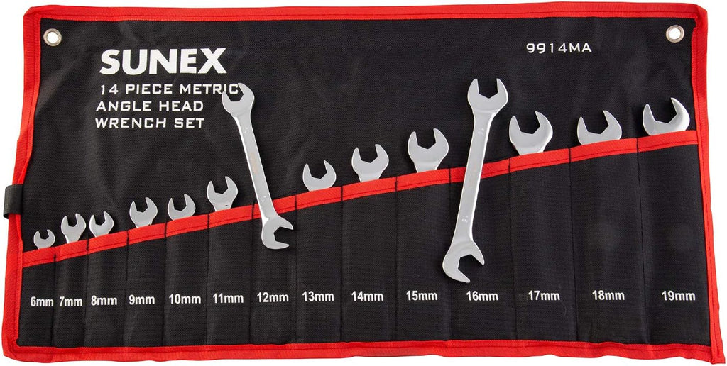 Sunex Tools 9914M Metric Angle Wrench Set, 14-Piece, 6mm-19mm, Alloy Steel, Polished, Automotive Repair