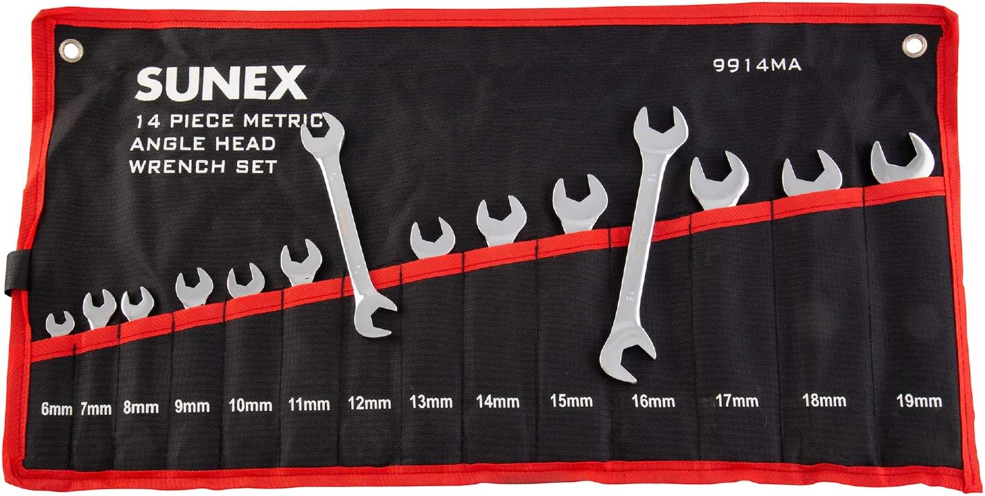 Sunex Tools 9914M Metric Angle Wrench Set, 14-Piece, 6mm-19mm, Alloy Steel, Polished, Automotive Repair