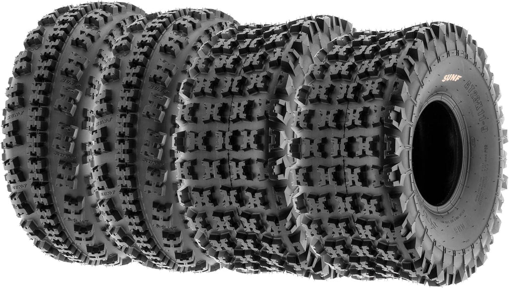 SunF A027 ATV UTV Tire Set, 22x7-10 Front & 20x10-9 Rear, 6-Ply Tubeless, Knobby Sport Tires