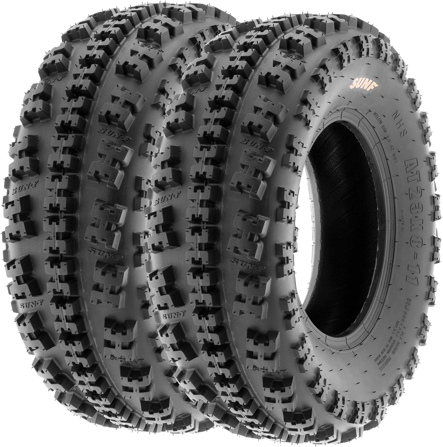 SunF A027 ATV UTV Tire Set, 22x7-10 Front & 20x10-9 Rear, 6-Ply Tubeless, Knobby Sport Tires